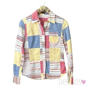 J.Crew Patchwork Long Sleeve Shirt Button Up Size S